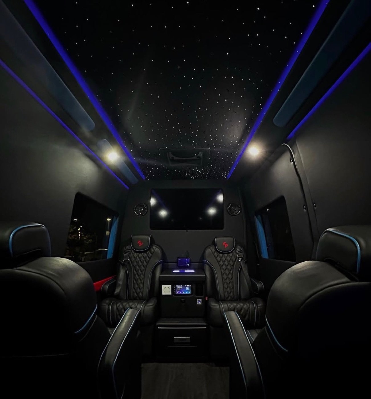 Starlight ceiling inside the luxury Sprinter van